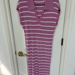 Amazon Women's Pink and White Striped Maxi Dress